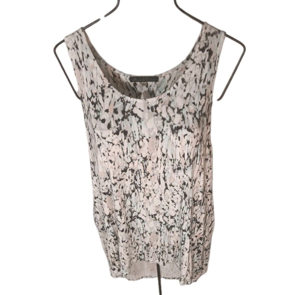 Rose + Olive White, Grey Green Pink Speckle Print, High-low Tank Top, Large